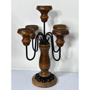 Vtg Homco Wooden Metal 5-Arm Candelabra Candle Holder Gothic